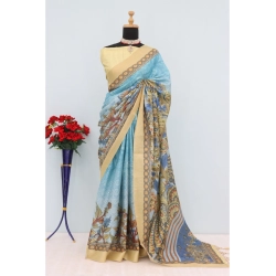 Women's Mysore Silk  Digital Print Saree With Unstitched Blouse 5.5Mtr (Sky Blue)
