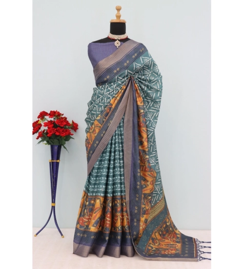 Women's Mysore Silk  Digital Print Saree With Unstitched Blouse 5.5Mtr (Green)