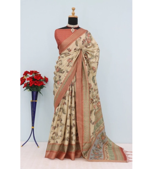 Women's Mysore Silk  Digital Print Saree With Unstitched Blouse 5.5Mtr (Pink)