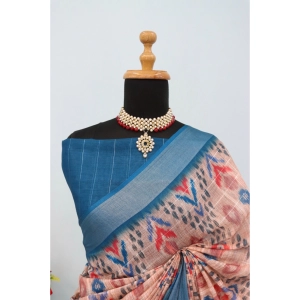 Generic Women's Linen Digital Print Saree With Unstitched Blouse 5.5Mtr (Multicolor)