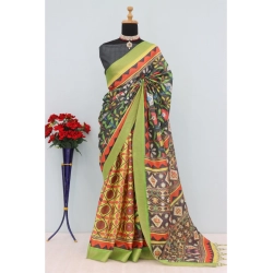 Women's Mysore Silk  Digital Print Saree With Unstitched Blouse 5.5Mtr (Green)