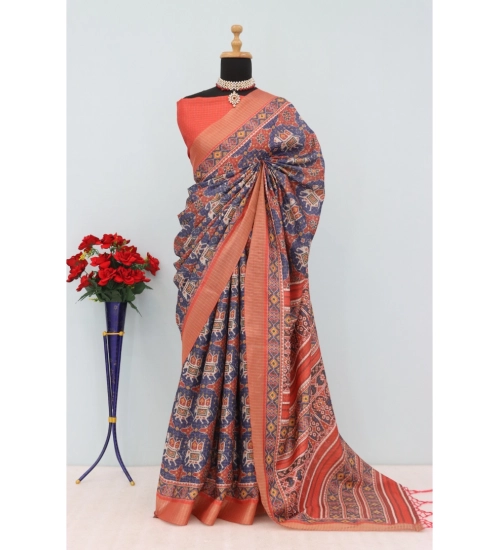 Women's Mysore Silk  Digital Print Saree With Unstitched Blouse 5.5Mtr (Blue)