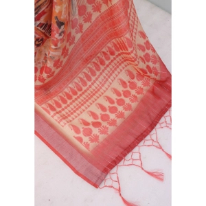 Generic Women's Linen Digital Print Saree With Unstitched Blouse 5.5Mtr (Pink)