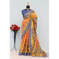 Women's Mysore Silk  Digital Print Saree With Unstitched Blouse 5.5Mtr (Multicolor)