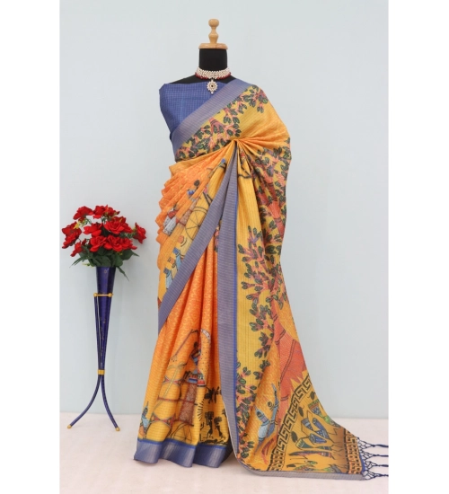 Women's Mysore Silk  Digital Print Saree With Unstitched Blouse 5.5Mtr (Multicolor)
