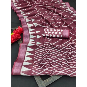 Generic Women's Cotton Linen Woven Design Saree With Unstitched Blouse 5.5Mtr (Maroon)