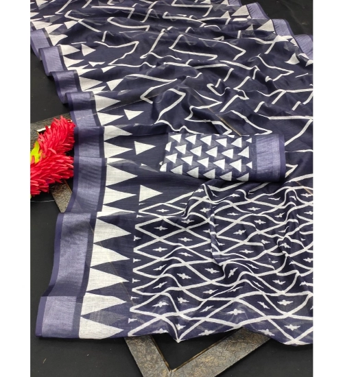 Women's Cotton Linen Woven Design Saree With Unstitched Blouse 5.5Mtr (Grey)