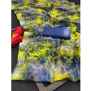 Generic Women's Cotton Linen Woven Design Saree With Unstitched Blouse 5.5Mtr (Blue)