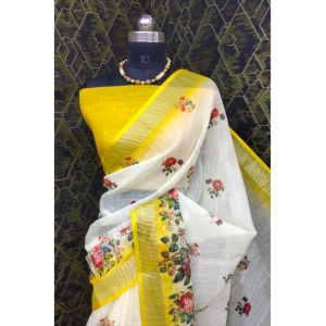 Generic Women's Cotton Linen Woven Design Saree With Unstitched Blouse 5.5Mtr (Yellow)