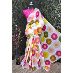 Women's Cotton Linen Woven Design Saree With Unstitched Blouse 5.5Mtr (Pink)