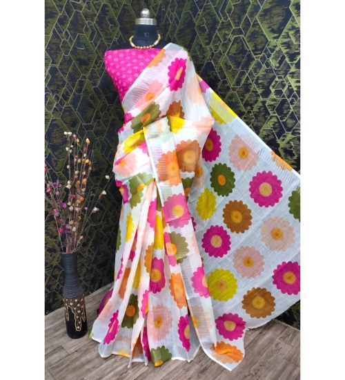 Women's Cotton Linen Woven Design Saree With Unstitched Blouse 5.5Mtr (Pink)