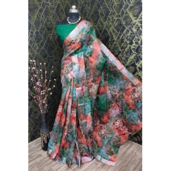 Women's Cotton Linen Woven Design Saree With Unstitched Blouse 5.5Mtr (Green)