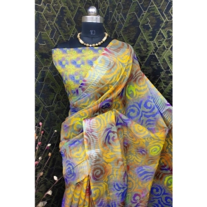 Generic Women's Cotton Linen Woven Design Saree With Unstitched Blouse 5.5Mtr (Yellow)
