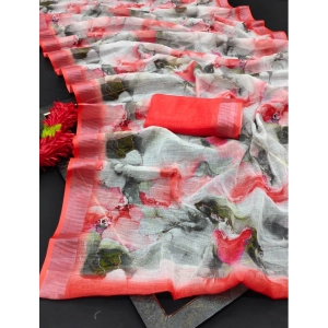 Generic Women's Cotton Linen Woven Design Saree With Unstitched Blouse 5.5Mtr (Red)