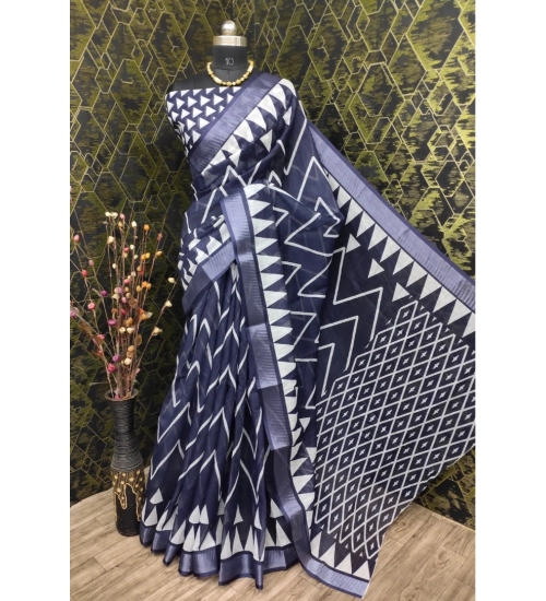 Women's Cotton Linen Woven Design Saree With Unstitched Blouse 5.5Mtr (Grey)