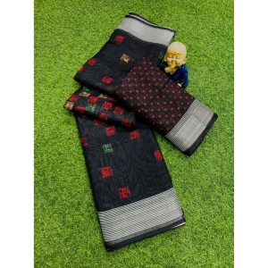 Generic Women's Cotton Linen Digital Print Saree With Unstitched Blouse 5.5Mtr (Black)