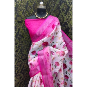 Generic Women's Cotton Linen Woven Design Saree With Unstitched Blouse 5.5Mtr (Pink)