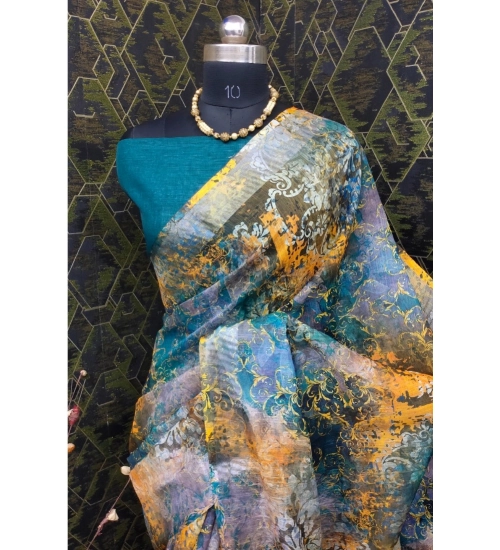 Women's Cotton Linen Woven Design Saree With Unstitched Blouse 5.5Mtr (Multicolor)