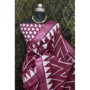 Generic Women's Cotton Linen Woven Design Saree With Unstitched Blouse 5.5Mtr (Maroon)