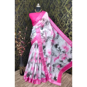 Generic Women's Cotton Linen Woven Design Saree With Unstitched Blouse 5.5Mtr (Pink)