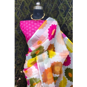 Generic Women's Cotton Linen Woven Design Saree With Unstitched Blouse 5.5Mtr (Pink)