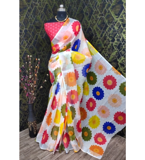 Women's Cotton Linen Woven Design Saree With Unstitched Blouse 5.5Mtr (Red)