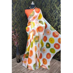 Women's Cotton Linen Woven Design Saree With Unstitched Blouse 5.5Mtr (Orange)