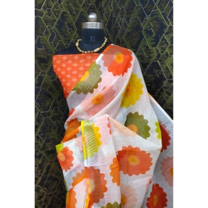 Generic Women's Cotton Linen Woven Design Saree With Unstitched Blouse 5.5Mtr (Orange)