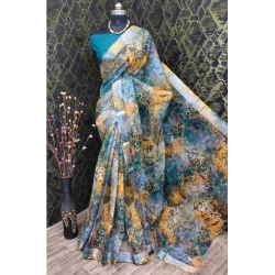 Women's Cotton Linen Woven Design Saree With Unstitched Blouse 5.5Mtr (Multicolor)