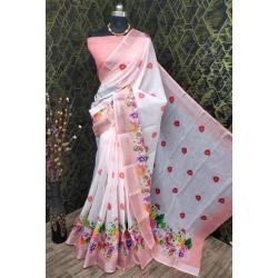 Women's Cotton Linen Woven Design Saree With Unstitched Blouse 5.5Mtr (Peach)