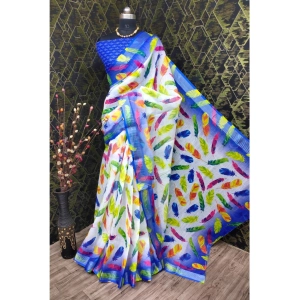 Generic Women's Cotton Linen Woven Design Saree With Unstitched Blouse 5.5Mtr (Blue)