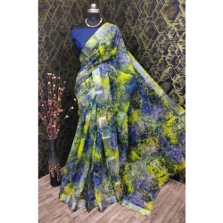 Women's Cotton Linen Woven Design Saree With Unstitched Blouse 5.5Mtr (Blue)