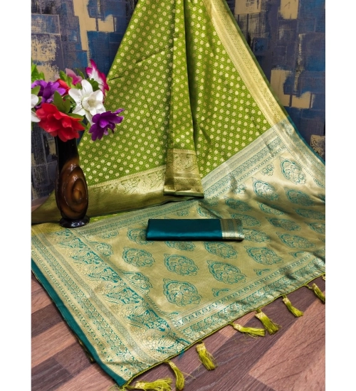 Women's Banarasi Silk Printed Saree With Unstitched Blouse 5.5Mtr (Green)