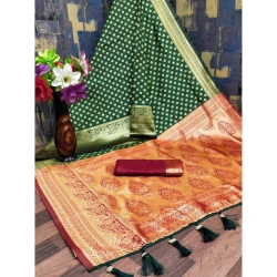 Women's Banarasi Silk Printed Saree With Unstitched Blouse 5.5Mtr (Green)