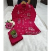 Dropship Women's Roman Silk Embroidered 3/4th Sleeve Collar Neck Co-Ord Set (Red)