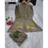 Dropship Women's Silk Embroidered 3/4th Sleeve Collar Neck Co-Ord Set (Grey)