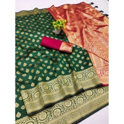 Women's Banarasi Silk Printed Saree With Unstitched Blouse 5.5Mtr (Green)