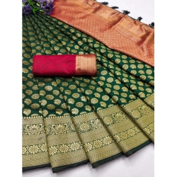 Women's Banarasi Silk Printed Saree With Unstitched Blouse 5.5Mtr (Green)