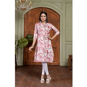Generic Women's Cotton Blended Printed 3/4th Sleeve Collar Neck Kurti (Red)