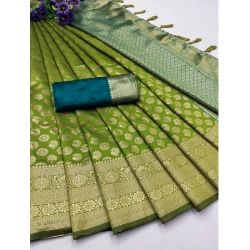 Women's Banarasi Silk Printed Saree With Unstitched Blouse 5.5Mtr (Green)