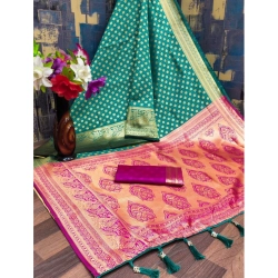 Women's Banarasi Silk Printed Saree With Unstitched Blouse 5.5Mtr (Green)