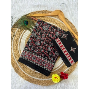Generic Women's Cotton Printed Saree With Unstitched Blouse 5.5Mtr (Black)