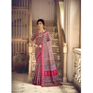 Generic Women's Cotton Printed Saree With Unstitched Blouse 5.5Mtr (Pink)