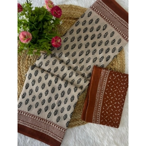 Generic Women's Cotton Printed Saree With Unstitched Blouse 5.5Mtr (Brown)