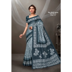 Generic Women's Cotton Printed Saree With Unstitched Blouse 5.5Mtr (Grey)