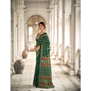 Generic Women's Cotton Printed Saree With Unstitched Blouse 5.5Mtr (Green)