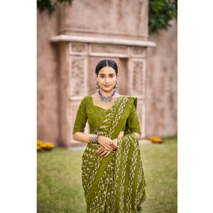 Generic Women's Cotton Printed Saree With Unstitched Blouse 5.5Mtr (Green)