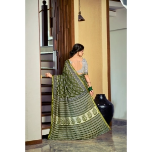Generic Women's Cotton Printed Saree With Unstitched Blouse 5.5Mtr (Green)