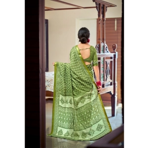 Generic Women's Cotton Printed Saree With Unstitched Blouse 5.5Mtr (Green)