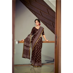Generic Women's Cotton Printed Saree With Unstitched Blouse 5.5Mtr (Coffee)